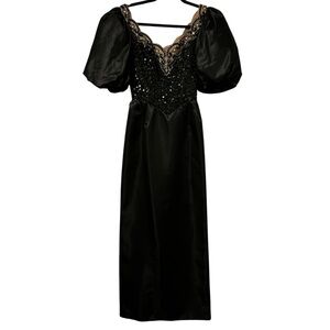 NWT Vintage Mike Benet Black Sequined Formal Gown 80s Prom Dress Beaded